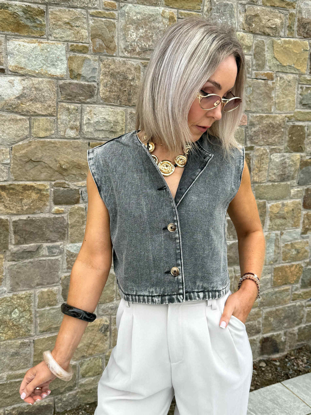 Yaz Denim Waistcoat - Washed Black
