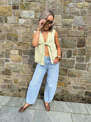 Billo Tie Denim Vest - Yellow Stripes