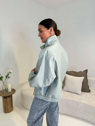 Lucy PU Funnel Neck Jacket - Blue