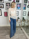 Taya Sheer Lace Asymmetric Top - Beige
