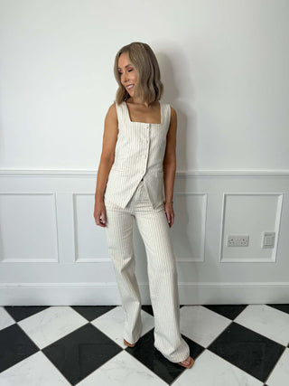 Tara Square Neck Denim Waistcoat - Pinstripe