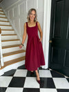 Erica Square Neck Pleated Midi Dress Berry