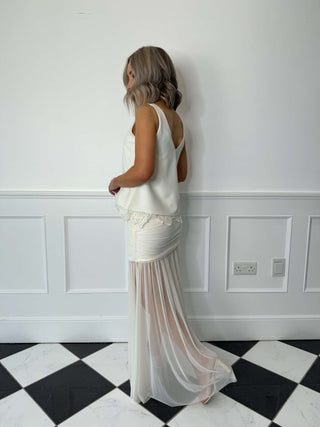 Mya Sheer Mesh Ankle Skirt - Cream