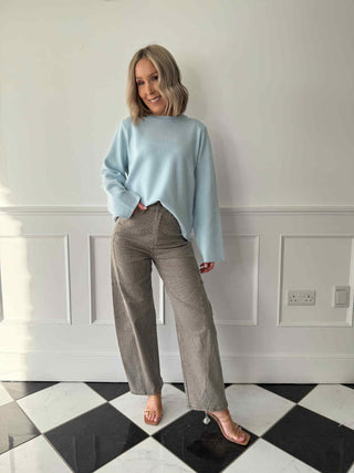 Carly Herringbone Check Barrel Leg Jeans