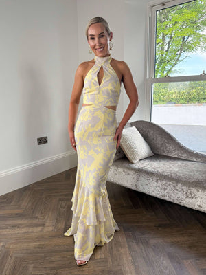 Nova Maxi Dress - Lemon and Beige Floral