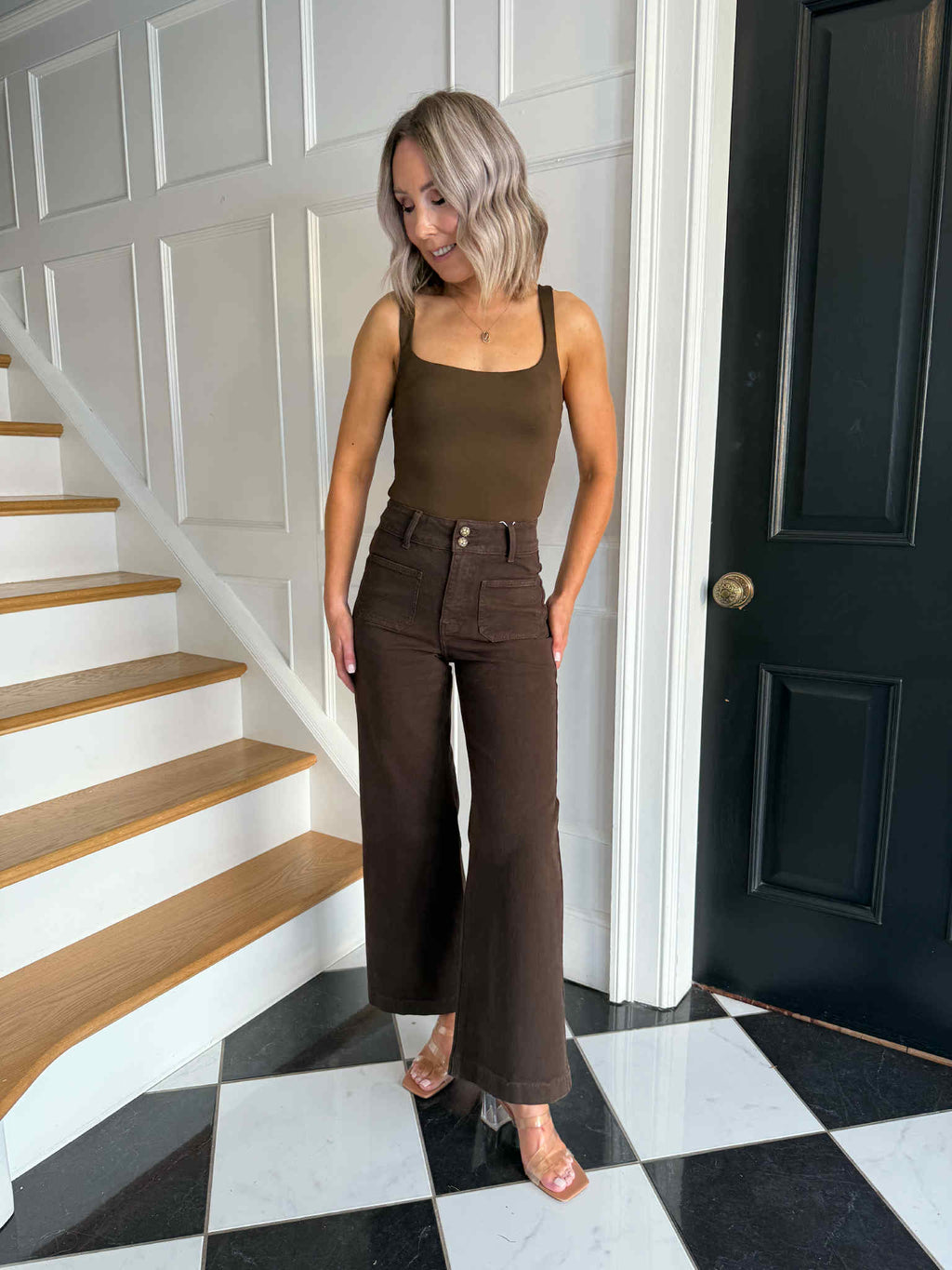 Kora High Waist Wide Leg Jeans - Brown