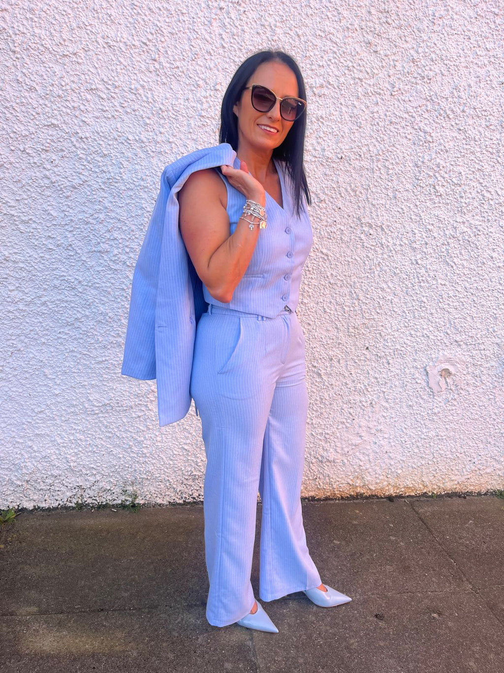 Tia Pinstripe Trousers - Sky Blue