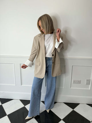 Lou Single Breasted Blazer - Light Beige Pinstripe
