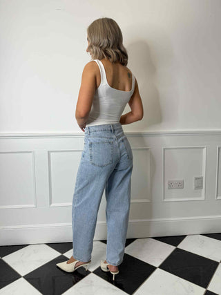 Ivy Mid Waist Barrel Jeans - Light Blue
