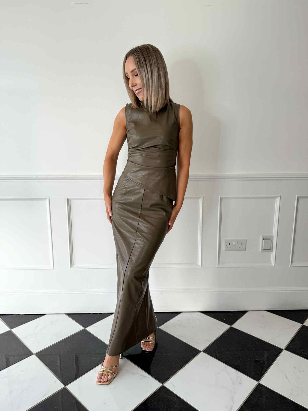 Maeve Faux Leather Maxi Skirt - Khaki