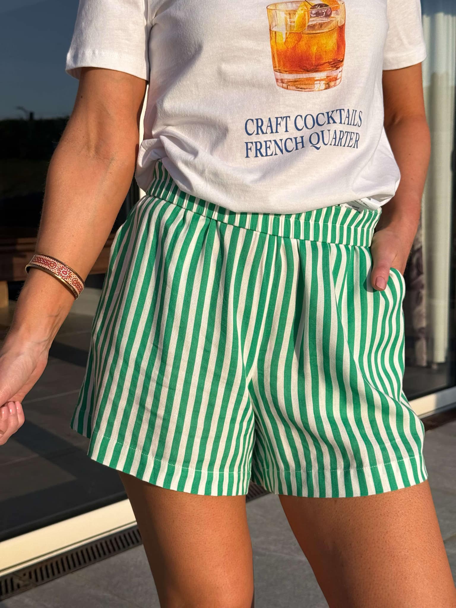 Nya Striped Shorts Green - Main Image
