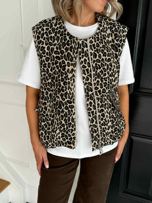 Lillie Sleeveless Bubble Hem Jacket - Leopard