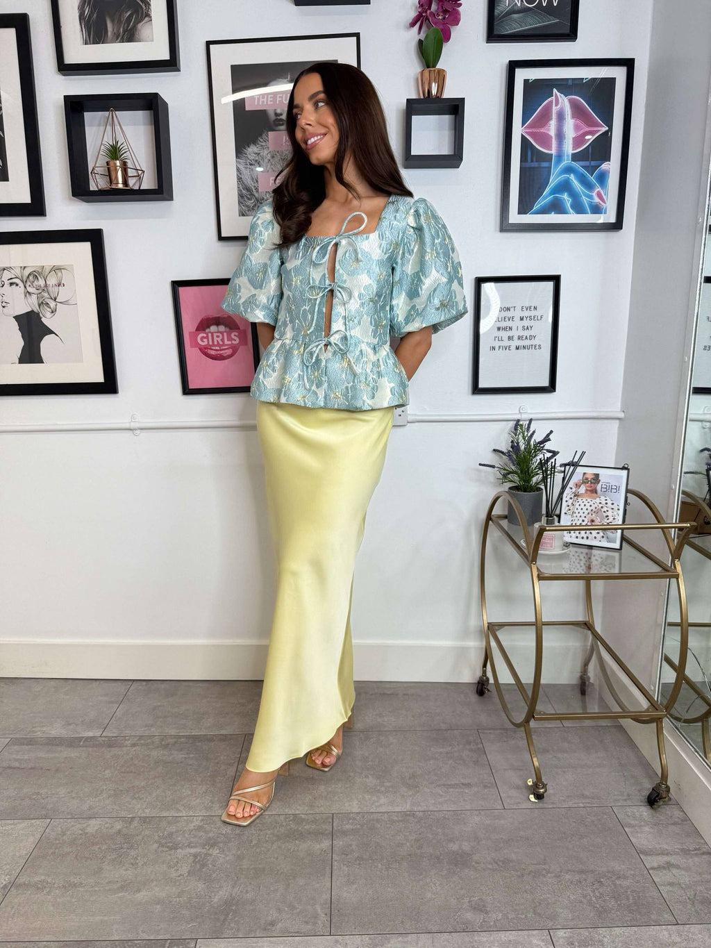 Yara Tie Front Embroidered Blouse - Blue
