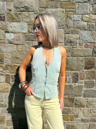 Celia Backless Halter Waistcoat - Khaki
