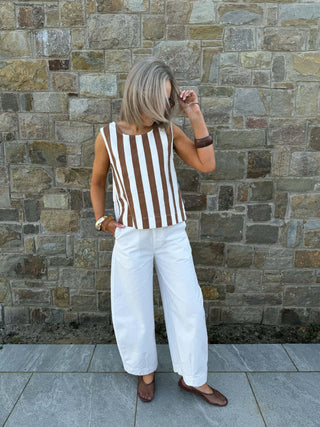 Rhea Sleevless Denim Top - Rust Stripe