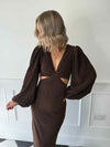 Zaya Lurex Metallic Maxi Dress - Brown
