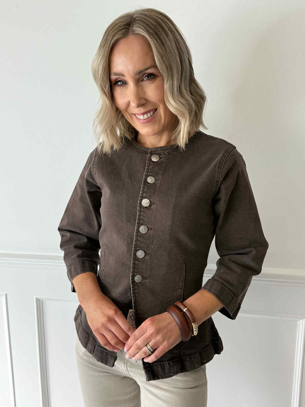 Selma 3/4 Denim Top - Hot Fudge