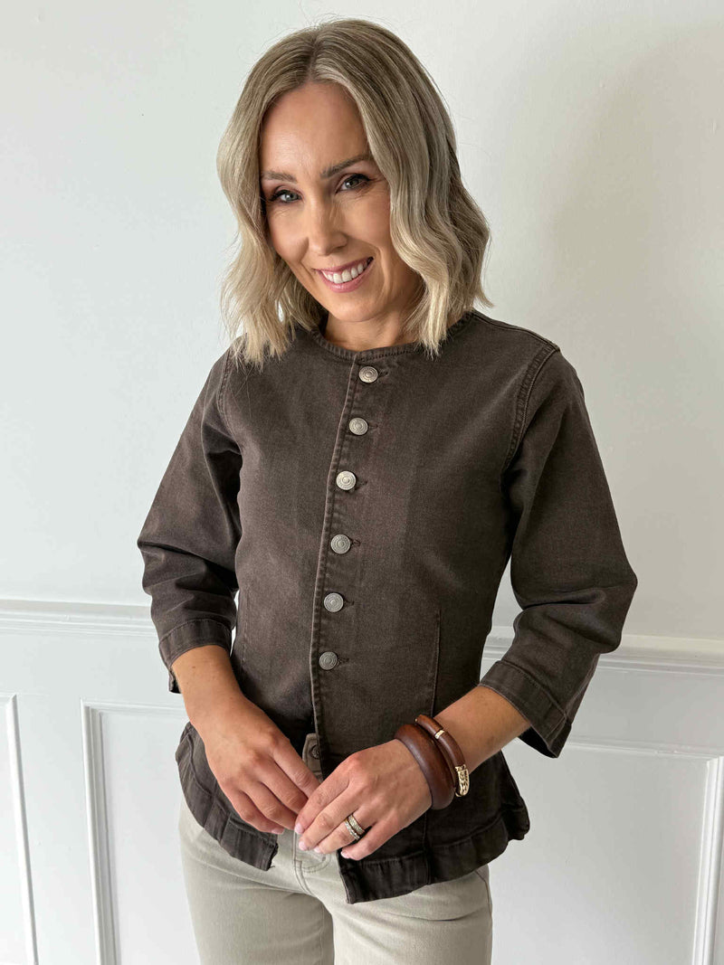 Selma 3/4 Denim Top - Hot Fudge