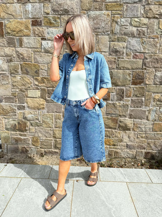 Sky Jorts - Medium Blue Denim