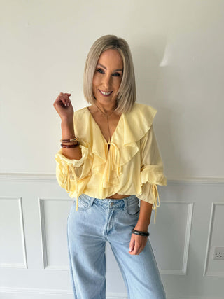 Muse Ruffle Bow Blouse - Yellow