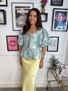 Yara Tie Front Embroidered Blouse - Blue