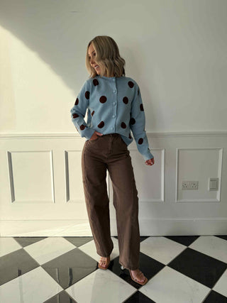 Indie Polka Dot Cardigan - Blue/Brown