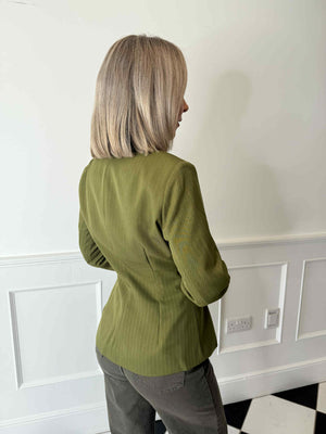 Falka Fitted Pinstripe Blazer - Sphagnum