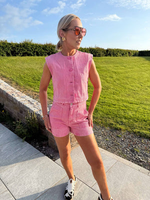 Yaz Denim Waistcoat - Fuchsia