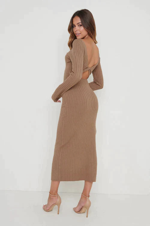 Adora Twist Knot Back Midaxi Dress - Taupe