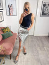 Izzy Metallic Pocketed Midi Skirt - Silver