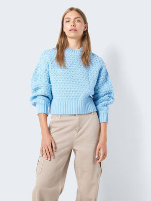 - Knitted pullover  - Round neckline  - Long sleeves with dropped shoulders  - Voluminous sleeves  - Ribbed neckline, hem and cuffs  - Chunky knit  - Made with recycled polyester  - Relaxed fit