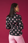 Long puff sleeve blouse. Collar and optional bow tie detail. Front button fastening.