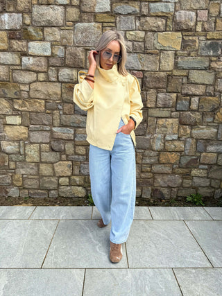 Cleo PU Funnel Neck Jacket - Lemon