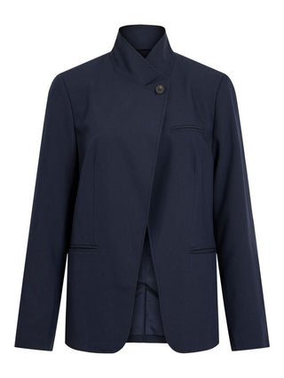 Beata Funnel Neck Tailored Blazer - Navy