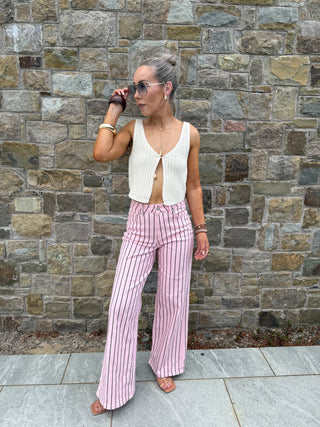Skye Wide Leg Jeans - Pink/Brown Stripe