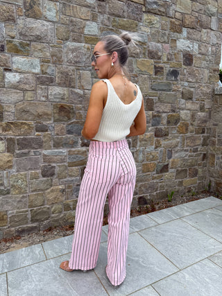 Skye Wide Leg Jeans - Pink/Brown Stripe