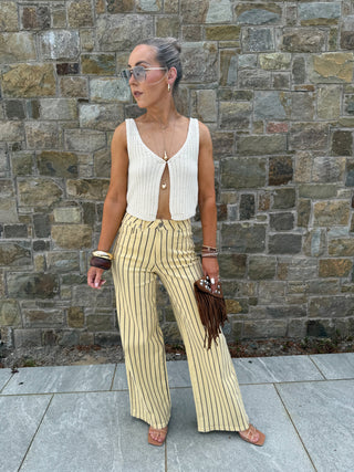 Skye Wide Leg Jeans - Lemon/Brown Stripe