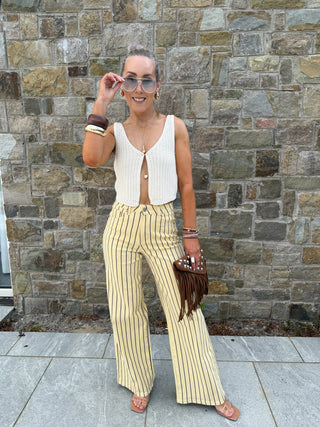 Skye Wide Leg Jeans - Lemon/Brown Stripe