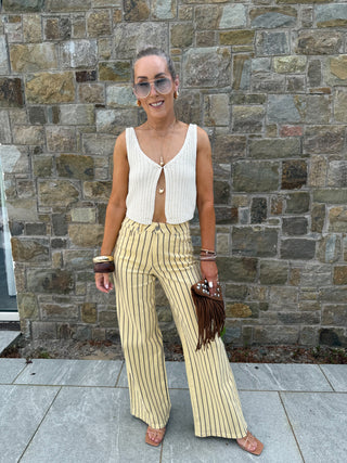 Skye Wide Leg Jeans - Lemon/Brown Stripe