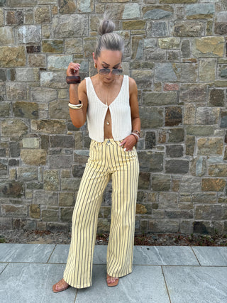 Skye Wide Leg Jeans - Lemon/Brown Stripe