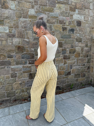 Skye Wide Leg Jeans - Lemon/Brown Stripe