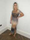 Molly Ombre Print Side Split Midi Dress - Taupe