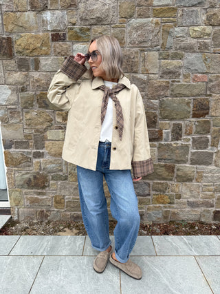 Avara Long Sleeve Jacket - Check Scarf