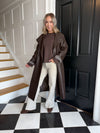 PRE ORDER Willow Long Faux Leather Trench Coat - Chocolate