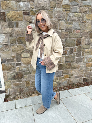 Avara Long Sleeve Jacket - Check Scarf