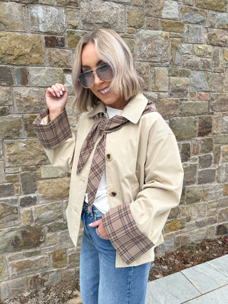 Avara Long Sleeve Jacket - Check Scarf