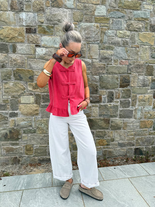 Una Knotted Frill Waistcoat - Red