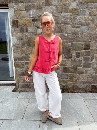 Una Knotted Frill Waistcoat - Red