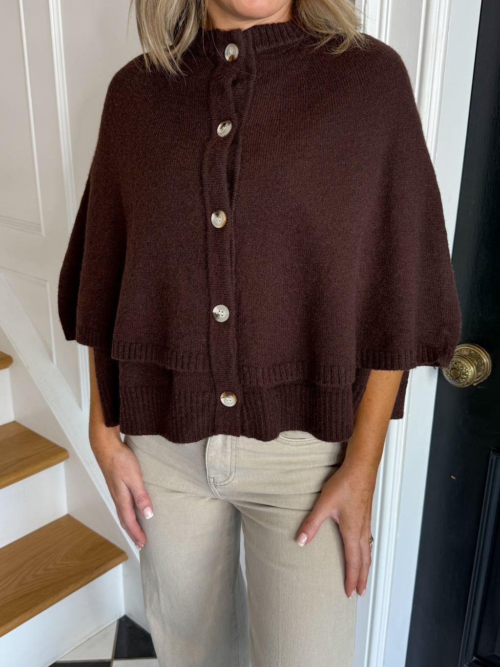 Zelda Knitted Cape - Coffee