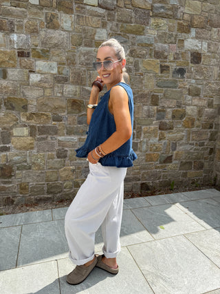 Una Knotted Frill Waistcoat - Denim